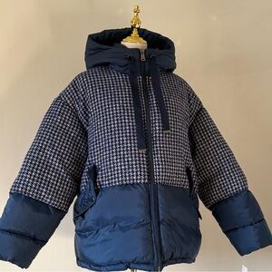 Bernardo Houndstooth Navy Blue Hooded Puffer Jacket Size XL Woman